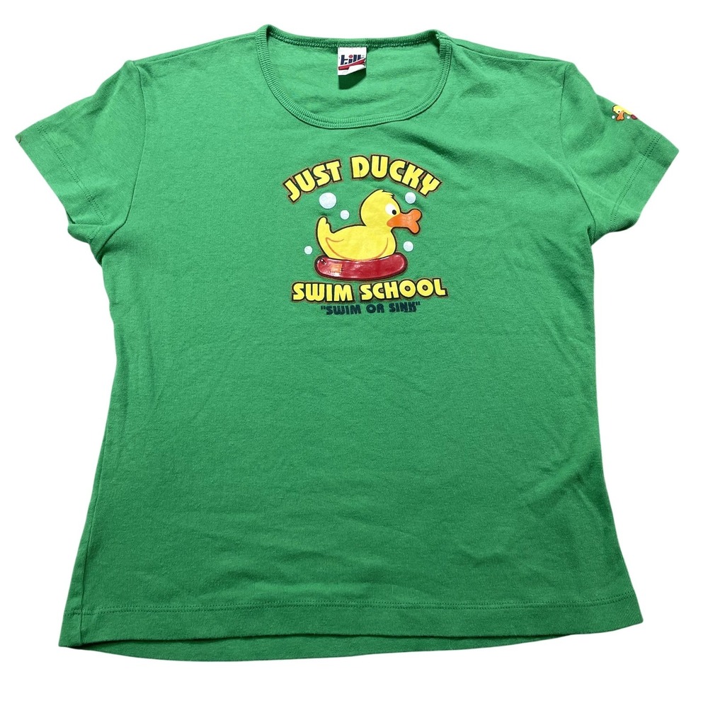 Tilt Shirt Juniors L Green Just Ducky Swim School Graphic Tee USA Crew Neck VTG